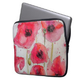 赤いポピー花フローラ水彩ラゲッジタグ ラップトップスリーブ (正面左)