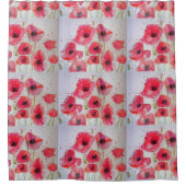 赤いポピー花フローラ水色シャワーカーテン シャワーカーテン (正面)