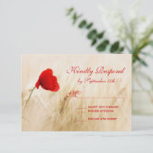 赤いポピー花小麦フィールドウェディングRSVPカード 出欠カード (スタンド正面)