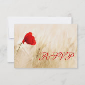 赤いポピー花小麦フィールドウェディングRSVPカード 出欠カード (裏面)