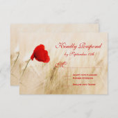 赤いポピー花小麦フィールドウェディングRSVPカード 出欠カード (正面/裏面)