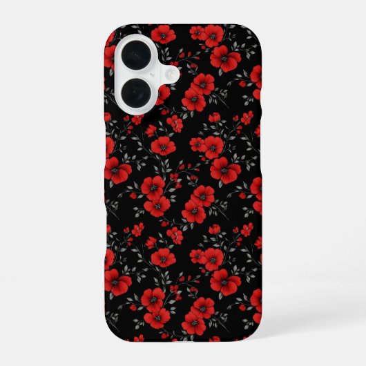 赤いポピー花柄 iPhone 16ケース (裏面)
