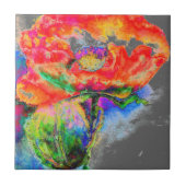 赤いポピー – グレー タイル (正面)