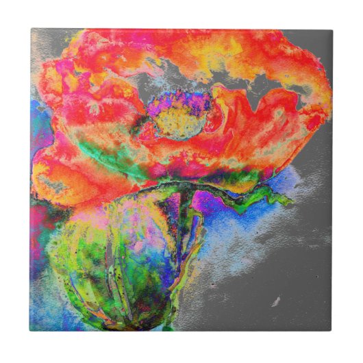 赤いポピー – グレー タイル (正面)