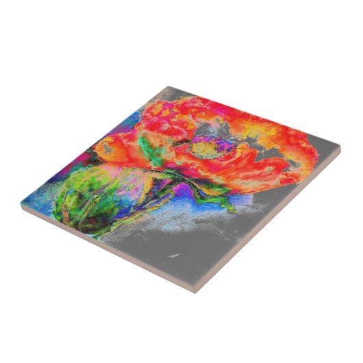 赤いポピー – グレー タイル (側面)