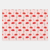 赤いポピー ストライプ（縞模様） パステルグリーンとピンク ラッピングペーパーシート (正面2)