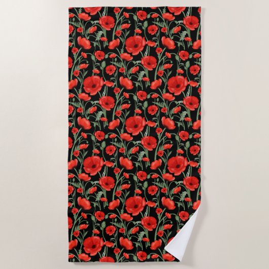 赤いポピー ビーチタオル (正面)