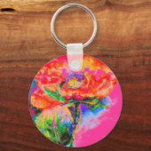 赤いポピー – ピンクの背景 キーホルダー (正面)