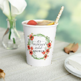 赤いポピー ボタニカル ブライダル シャワー ペーパー カップ 紙コップ