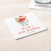 赤いポピー メイソンジャー 誕生日 スクエアペーパーコースター (アングル)