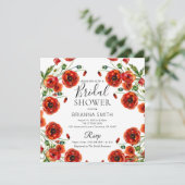 赤いポピー ロマンティック フラワーリング エレガント ブライダルシャワー 招待状 (スタンド正面)