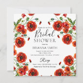 赤いポピー ロマンティック フラワーリング エレガント ブライダルシャワー 招待状 (正面)