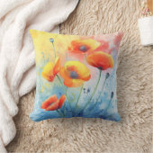 赤いポピー – 水彩フローラアクセント枕 クッション (ブランケット)