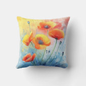 赤いポピー – 水彩フローラアクセント枕 クッション (裏面)