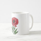 赤いポピー、水色、インク コーヒーマグカップ (正面右)