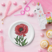 赤いポピー、水色、インク ペーパープレート (パーティー)