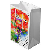 赤いポピー – 白と黒のポルカドット ミディアムペーパーバッグ (裏面アングル)