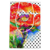 赤いポピー – 白と黒のポルカドット ミディアムペーパーバッグ (裏面)