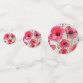 赤いポピー 花柄のパーティープレート コンフェッティ (正面)