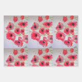 赤いポピー 花柄のパーティープレート ラッピングペーパーシート (正面3)