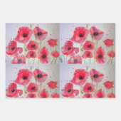 赤いポピー 花柄のパーティープレート ラッピングペーパーシート (正面2)