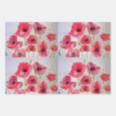赤いポピー 花柄のパーティープレート ラッピングペーパーシート (正面)