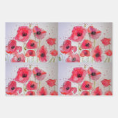 赤いポピー 花柄 パーティー プレート ラッピングペーパーシート (正面2)