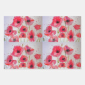 赤いポピー 花柄 パーティー プレート ラッピングペーパーシート (正面)