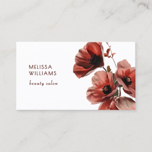 赤いポピー 花 白 名刺 (正面)