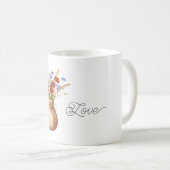 赤いポピー 青い花 コーヒーマグカップ (正面右)