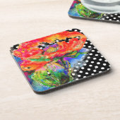 赤いポピー – 黒と白のポルカドット コースター (左側)