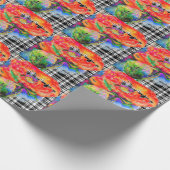 赤いポピー – 黒と白の格子縞 ラッピングペーパー (角)