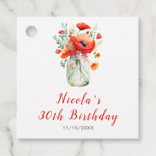 赤いポピー Mason Jar 誕生日 フェイバータグ (正面)