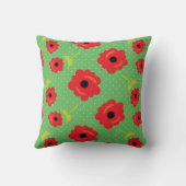 赤いポピ鮮やかーパターン クッション (裏面)