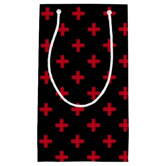 赤いポルカが黒に交差する スモールペーパーバッグ (正面)