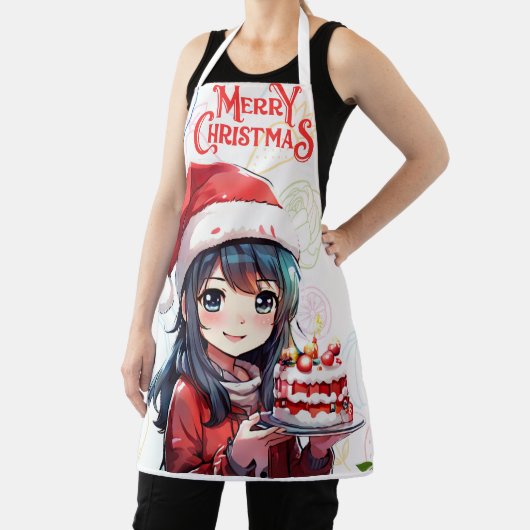 赤いポルカのクリスマスにエプロンの美しい女の子 エプロン (インサイチュ)