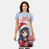 赤いポルカのクリスマスにエプロンの美しい女の子 エプロン (着用した状態)