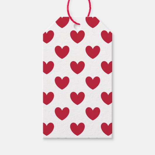 赤いポルカハートオンホワイト ギフトタグ (正面)