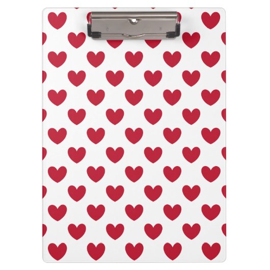 赤いポルカハートオンホワイト クリップボード (正面)