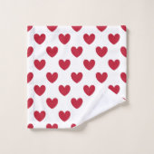 赤いポルカハートオンホワイト バスタオルセット (ウォッシュタオル)