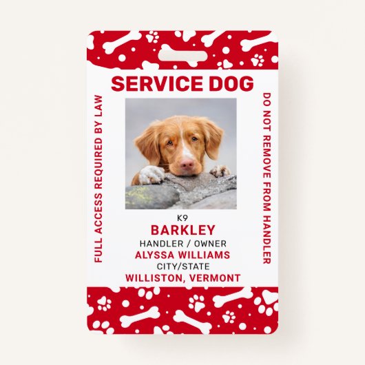 赤いポーパーソナライズされたト印刷サービス犬の写真ID バッジ (正面)