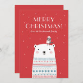 赤いポーラーベアのウィッシュグリーティングカード シーズンカード (正面/裏面)