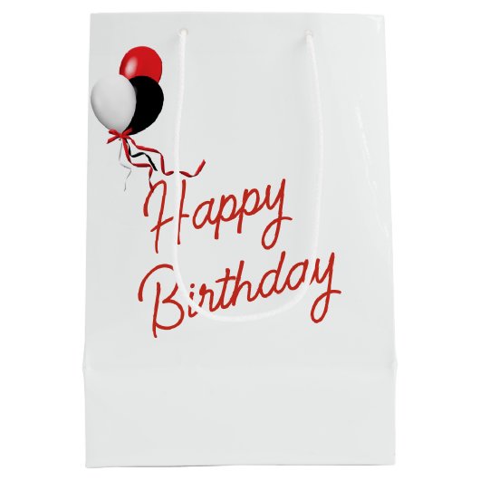 赤いマグカップを持った誕生日の黒猫 ミディアムペーパーバッグ (裏面)