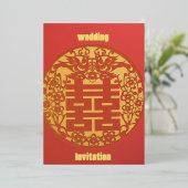 赤いマグピー幸せな単語の紙切り 箔招待状 (立ち正面)