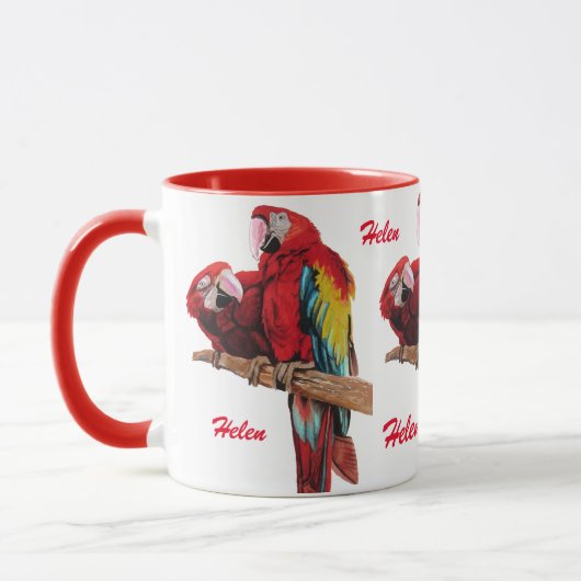 赤いマコウオウバードレディーズWatercolor Mug マグカップ (左)