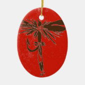 赤いマスの上の茶色のカラカラハエのクリスマス飾り セラミックオーナメント (正面)