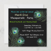 赤いマスクとピーコックの羽根のゴールドマスカレードパーティー 招待状 (裏面)