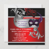 赤いマスクのスイート16マスカレードパーティー 招待状 (裏面)