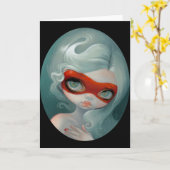 「赤いマスク」グリーティングカード カード (黄色い花)
