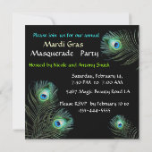 赤いマスク ペコの羽根 ゴールド マスカレード パーティー 招待状 (裏面)